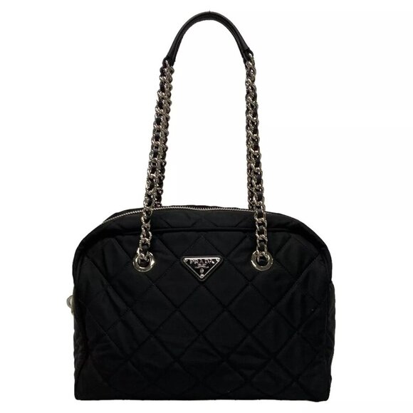 PRADA Triangle Logo - Black Nylon Leather Shoulder Bag 1130-122124 - Picture 1 of 14